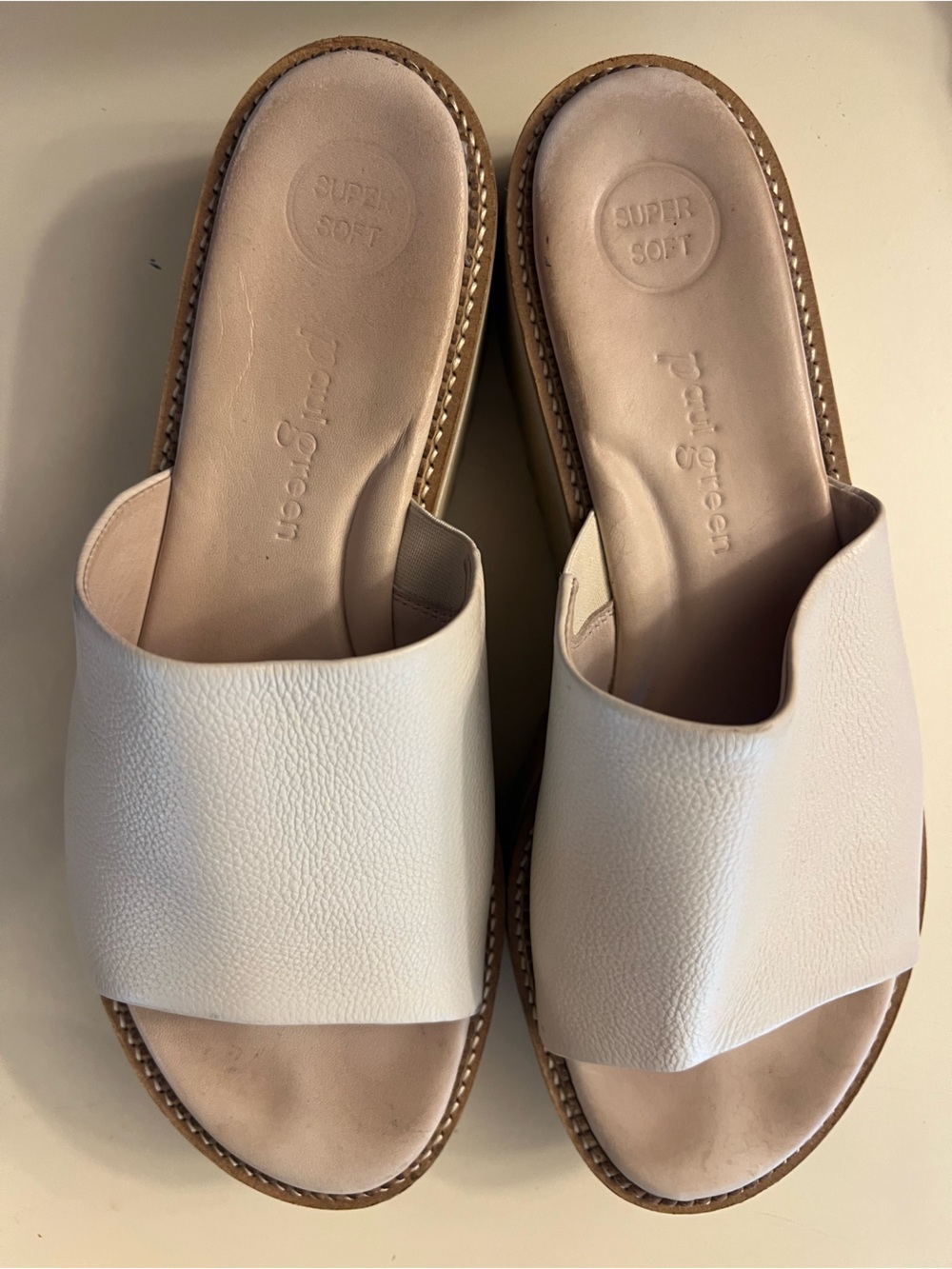 Paul Green Ivory Soft Leather Slide Mules w/ chunky platform Sz 7